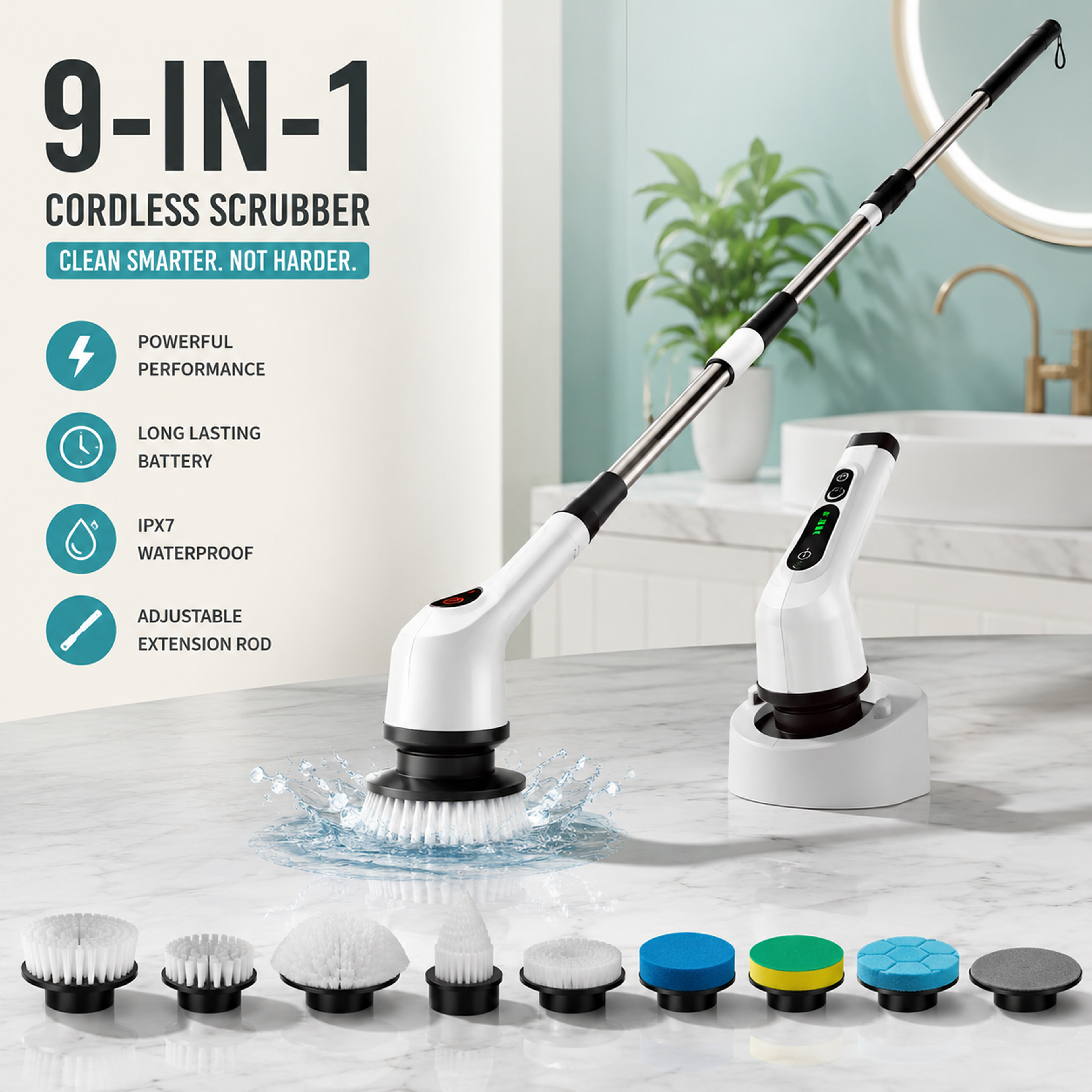 9-in-1 Cordless Spin Scrubber