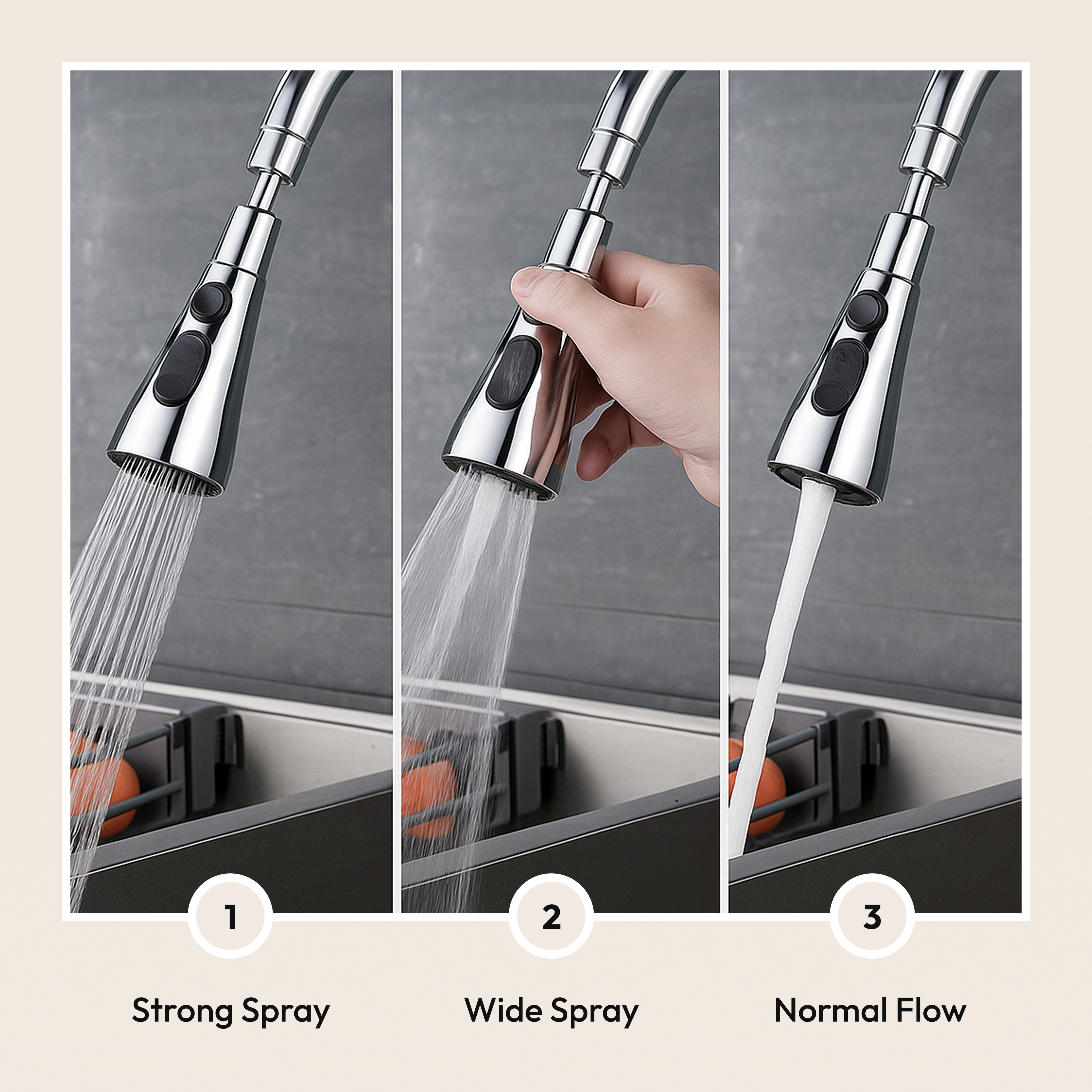 3-Mode Kitchen Faucet Sprayer