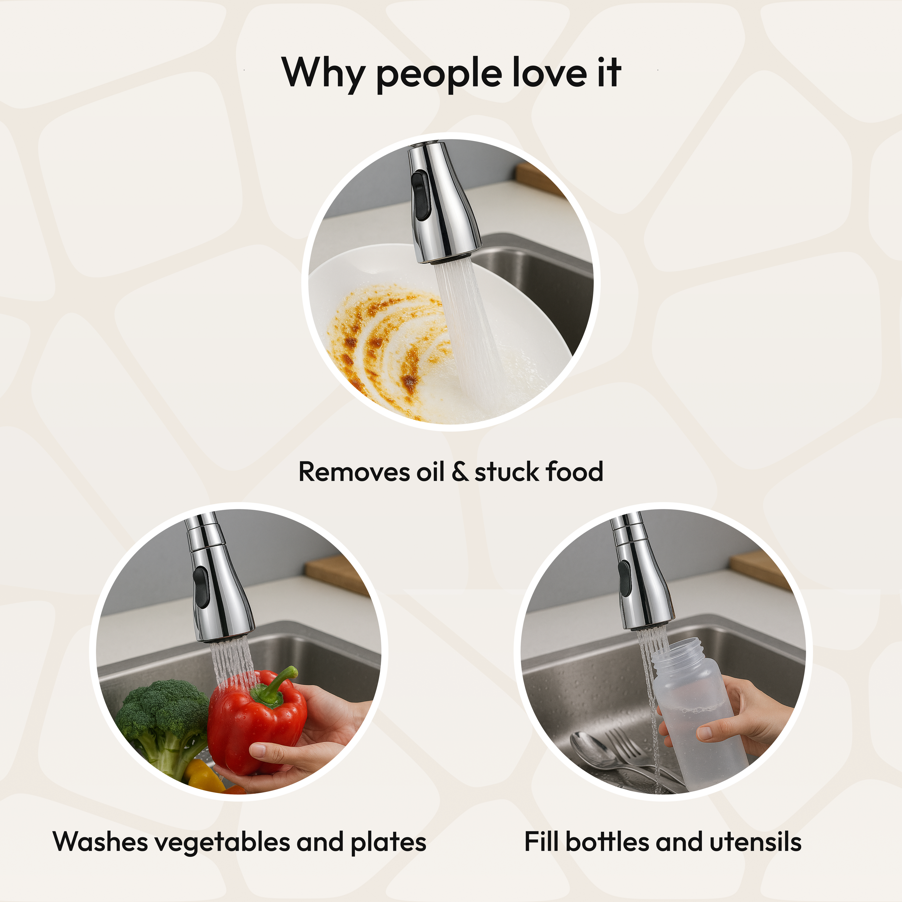 3-Mode Kitchen Faucet Sprayer