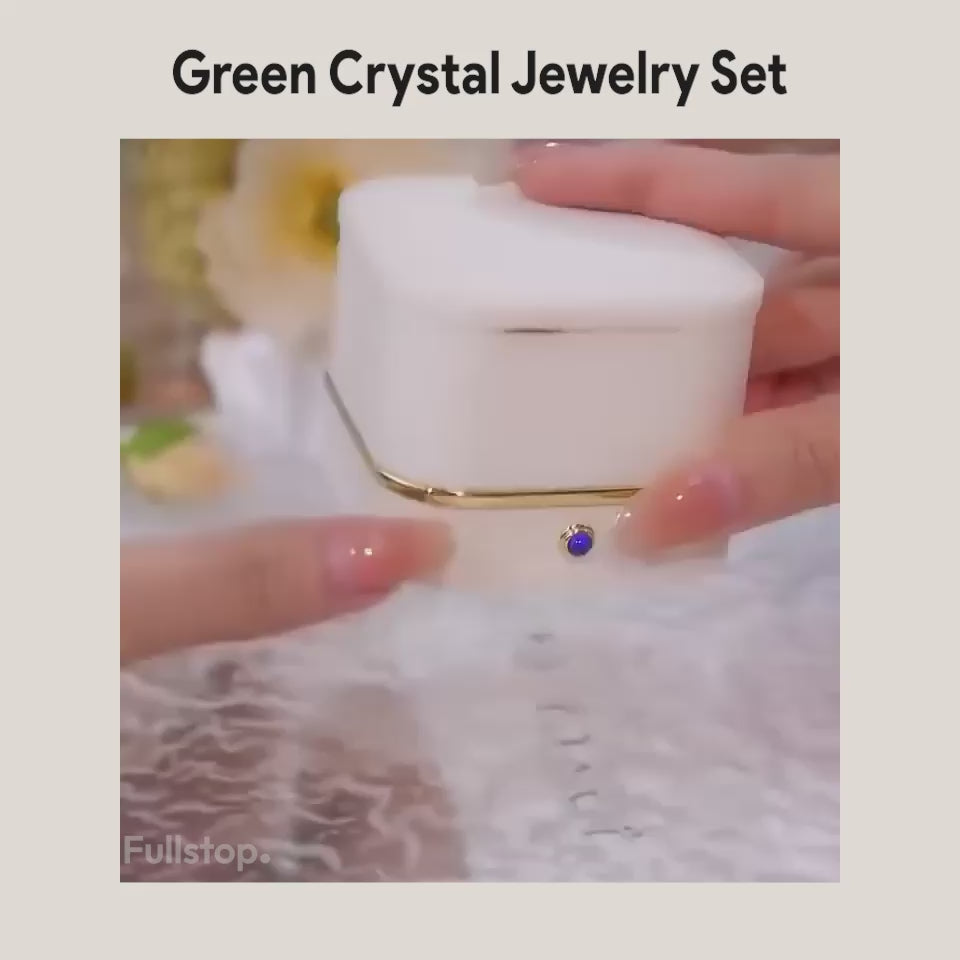 Oval Green Crystal Necklace Set with Bracelet & Earrings (Gold Finish)